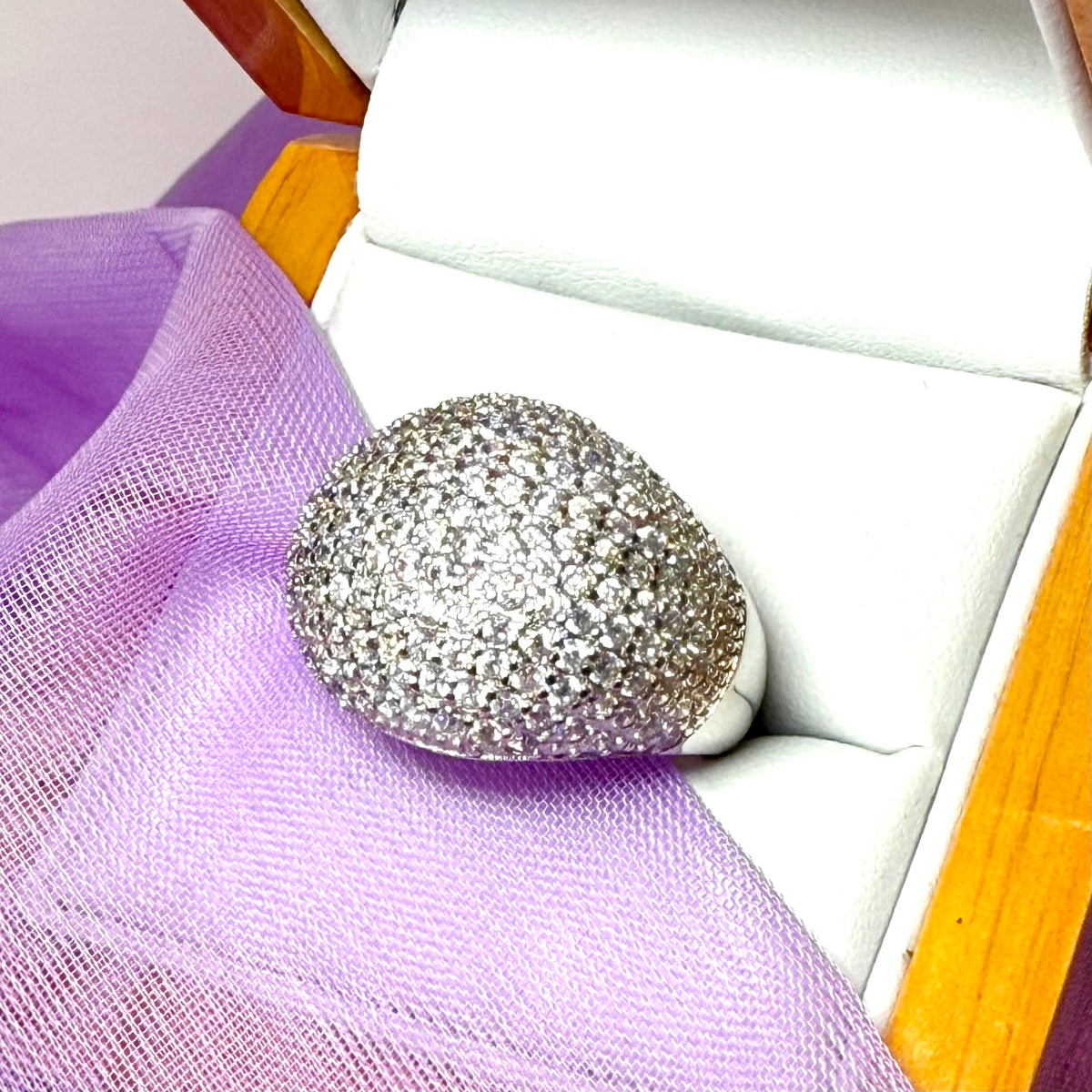 Ladies sterling silver large domed shaped cluster ring cocktail dress