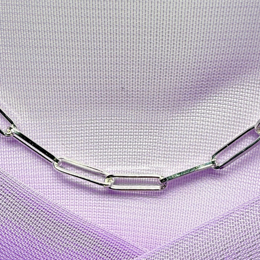 Ladies sterling silver long paper link necklace solid link chain