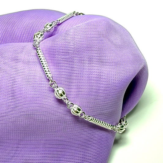 Ladies sterling silver long patterned bobble bracelet solid link