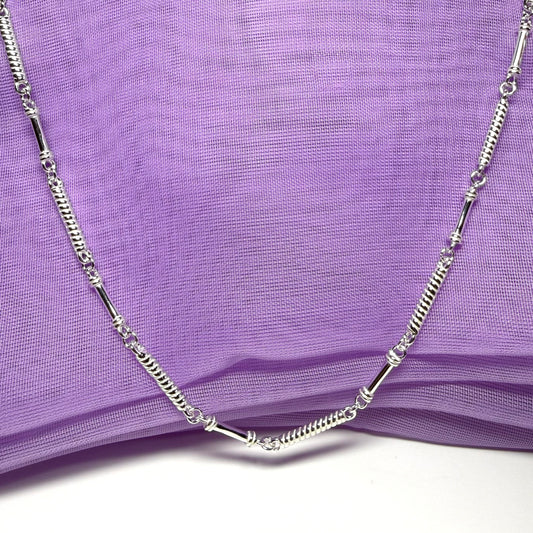 Ladies sterling silver long scrolled patterned necklace solid links