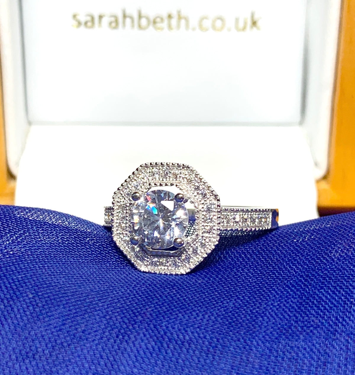 Ladies cubic zirconia hexagonal sterling silver large cocktail ring