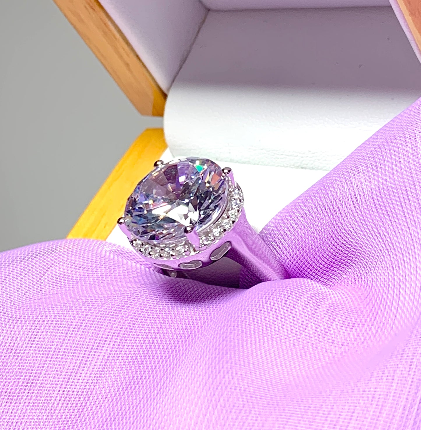 Ladies cubic zirconia round sterling silver large cocktail ring