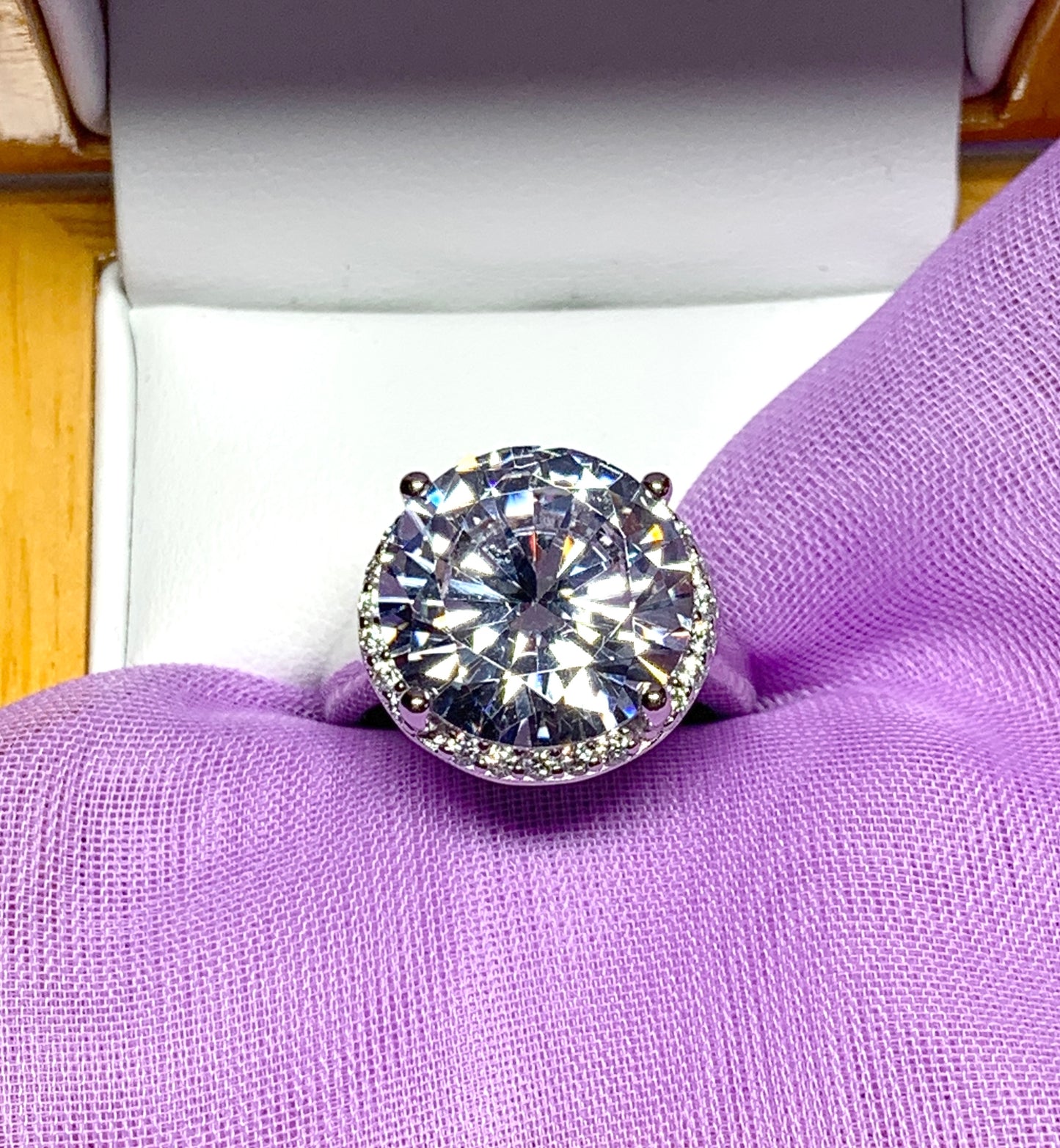 Ladies cubic zirconia round sterling silver large cocktail ring