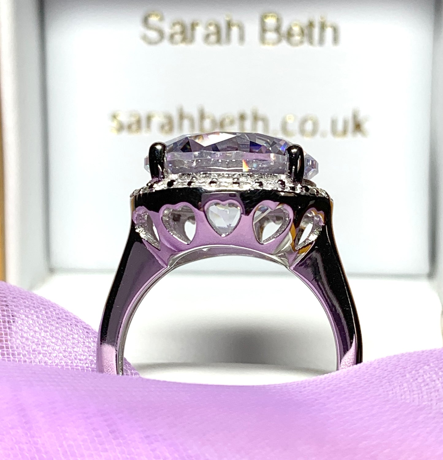 Ladies cubic zirconia round sterling silver large cocktail ring