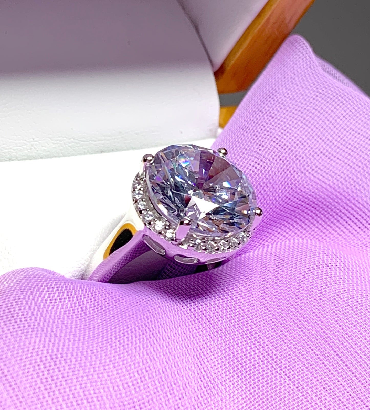 Ladies cubic zirconia round sterling silver large cocktail ring