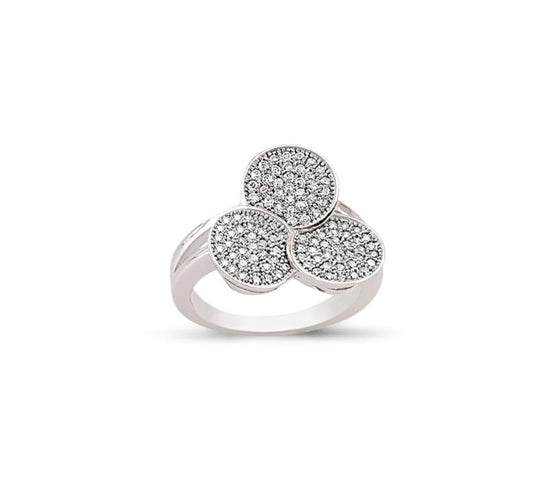 Ladies silver cluster ring triple round shaped