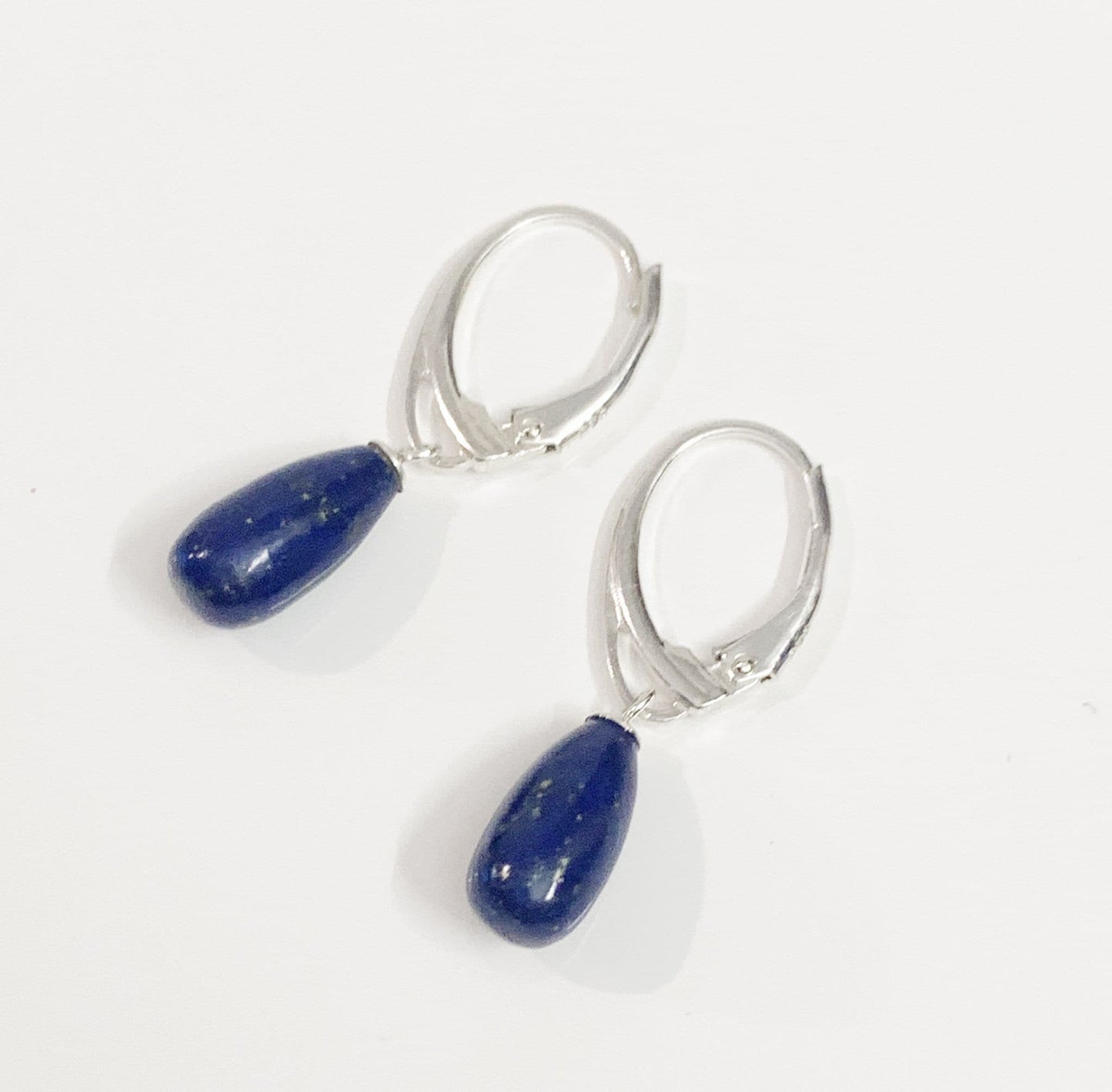 Lapis Lazuli Blue Teardrop Shaped Sterling Silver Drop Earrings