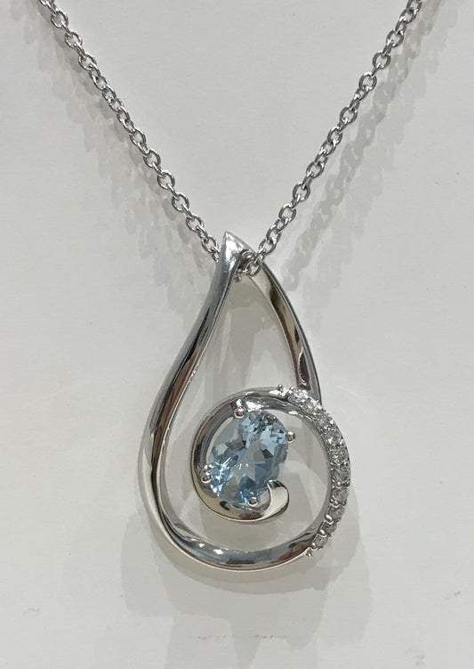 Large Aquamarine And Diamond White Gold Necklace