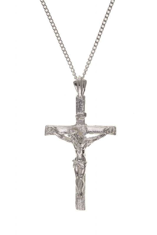 Large Solid Sterling Silver Crucifix Cross Necklace Including Chain