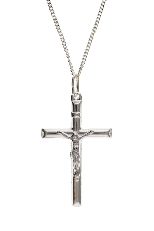 Large solid sterling silver crucifix cross necklace including chain