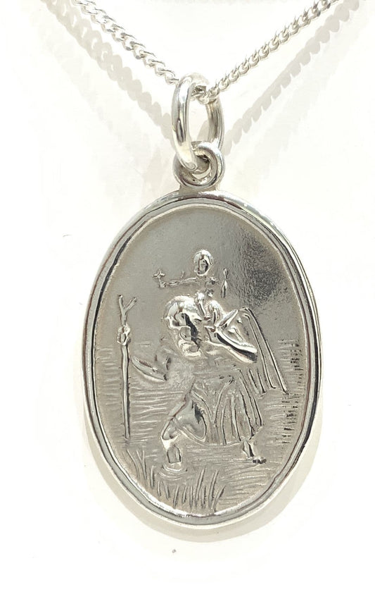 Large Sterling Silver Oval St. Christopher Including Chain Sterling silver oval St. Christopher with chain