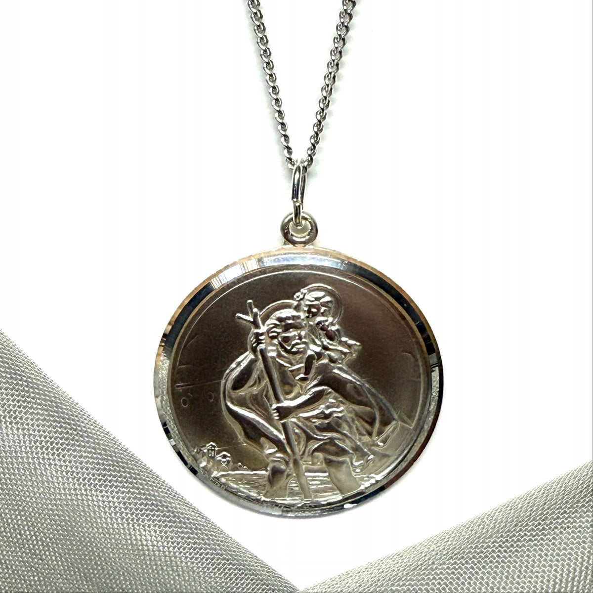Large 30 mm Round Sterling Silver Double Sided St. Christopher