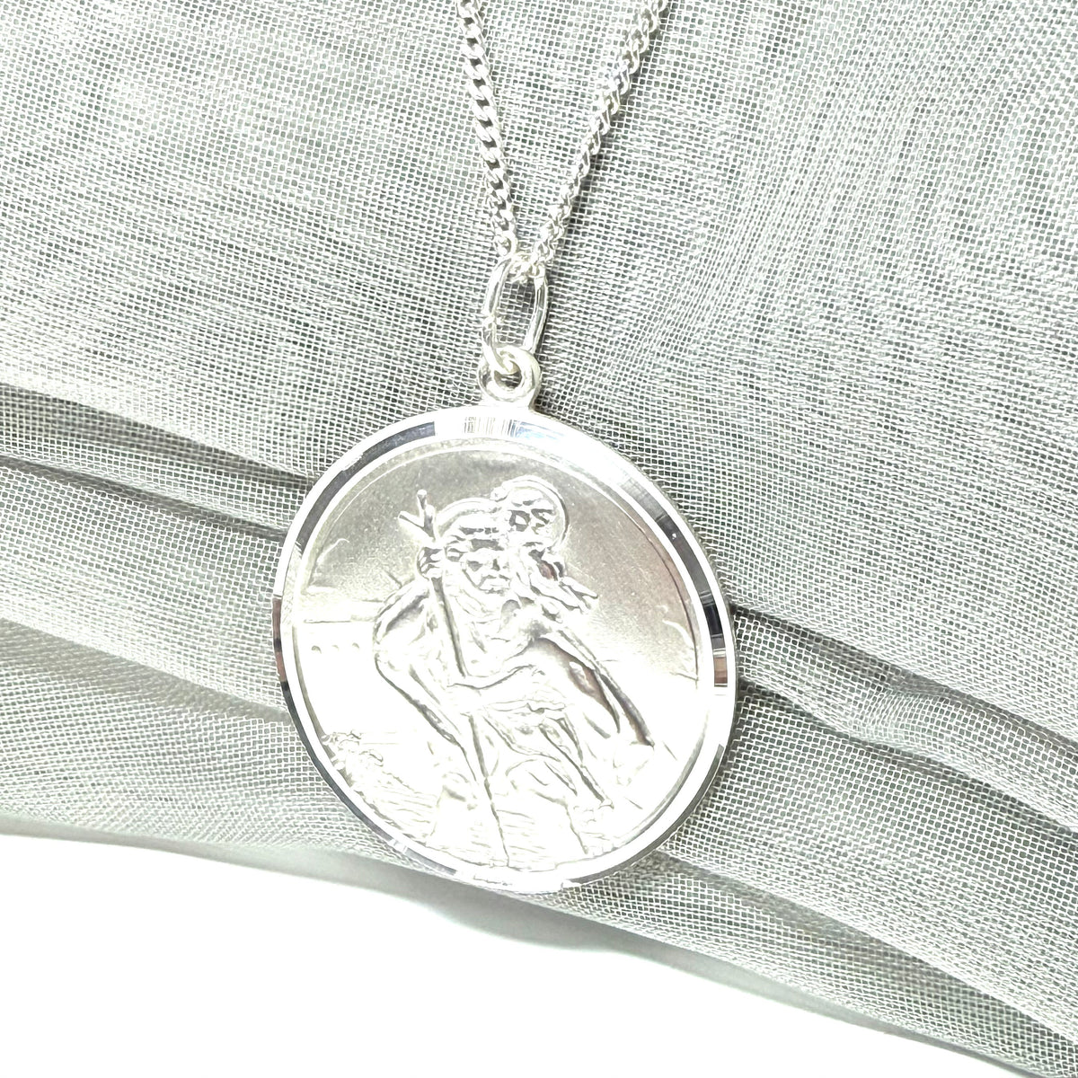 Large 30 mm Round Sterling Silver Double Sided St. Christopher