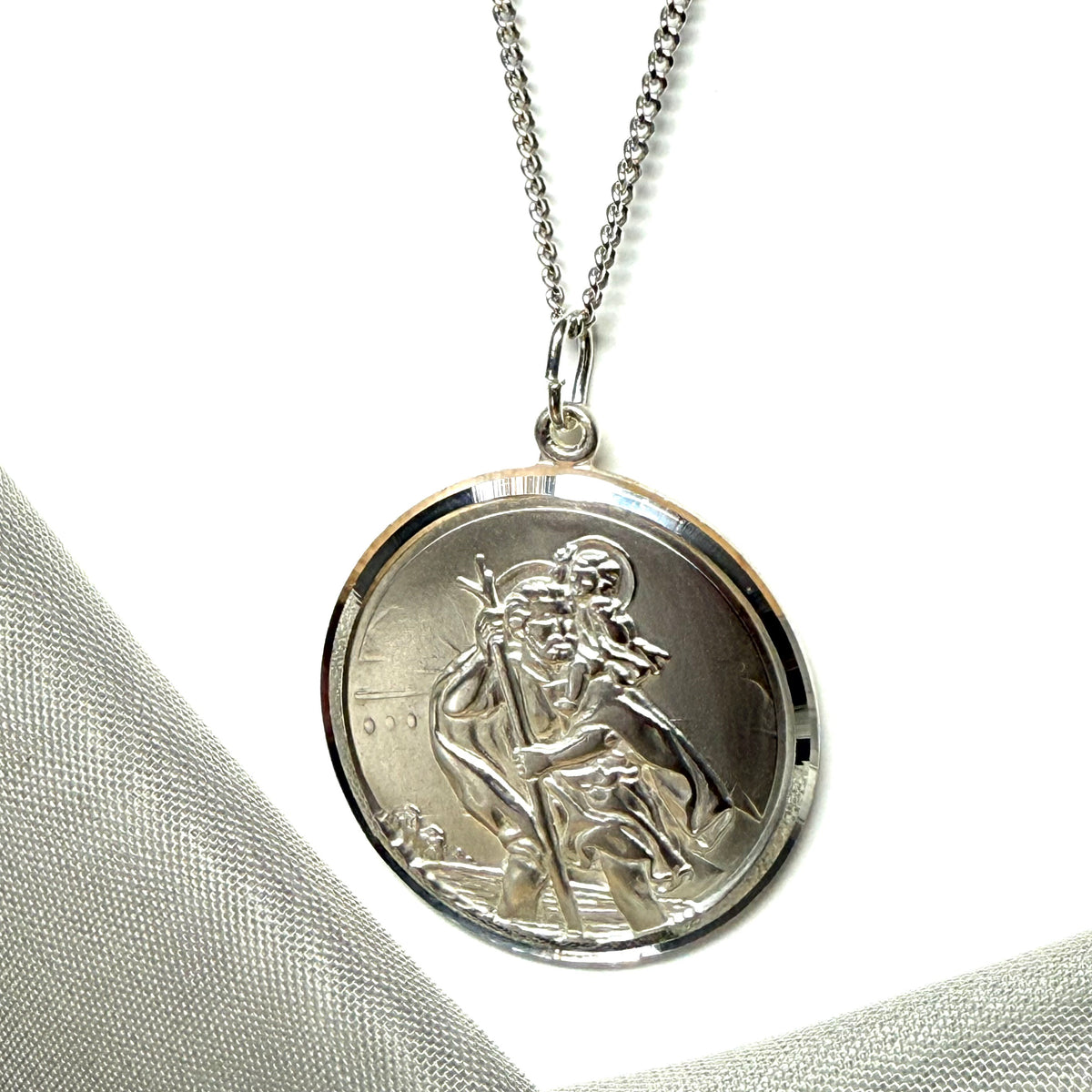 Large 30 mm Round Sterling Silver Double Sided St. Christopher