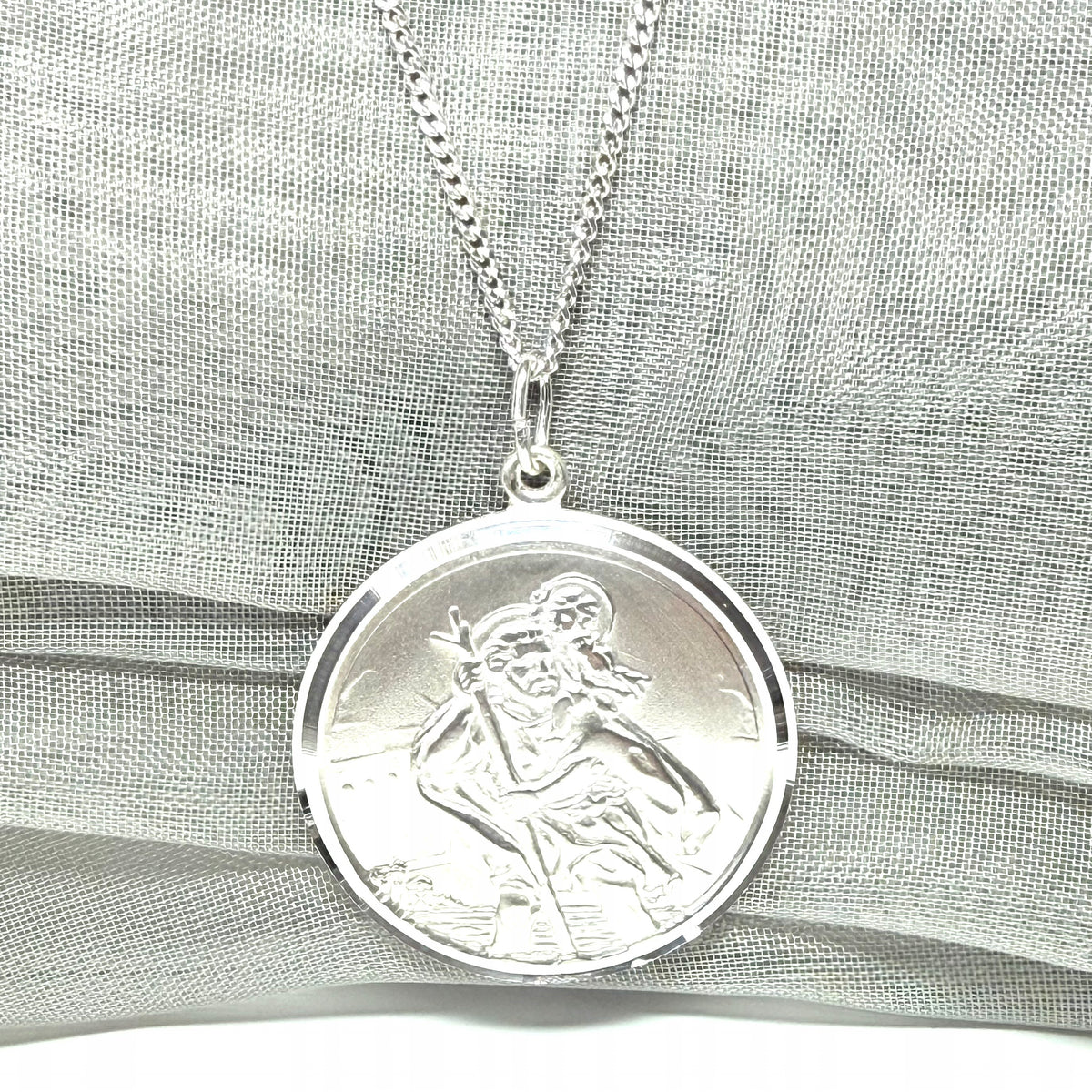 Large 30 mm Round Sterling Silver Double Sided St. Christopher