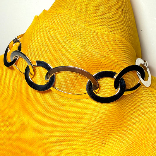Large Link Oval Ladies Polished Solid Sterling Silver Bracelet