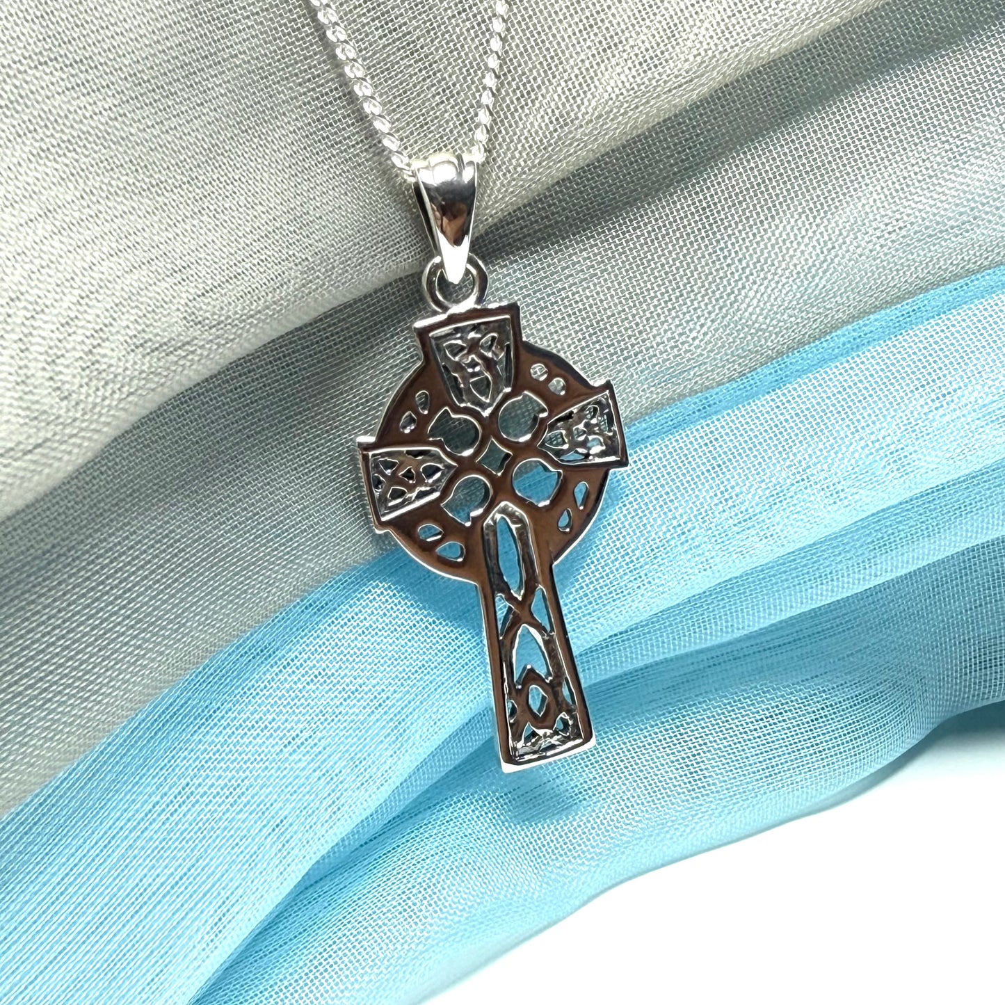 Large Sterling Silver Celtic Cross Including Chain