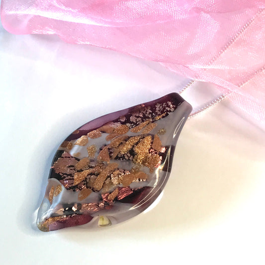 Large pink real Murano g necklace leaf shape pendant