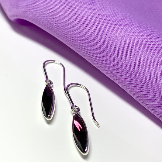 Large purple crystal marquise long drop earrings