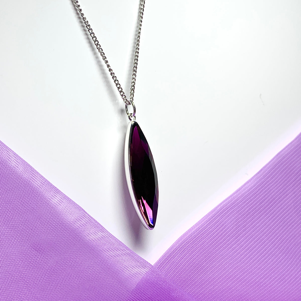 Large purple crystal marquise necklace pendant
