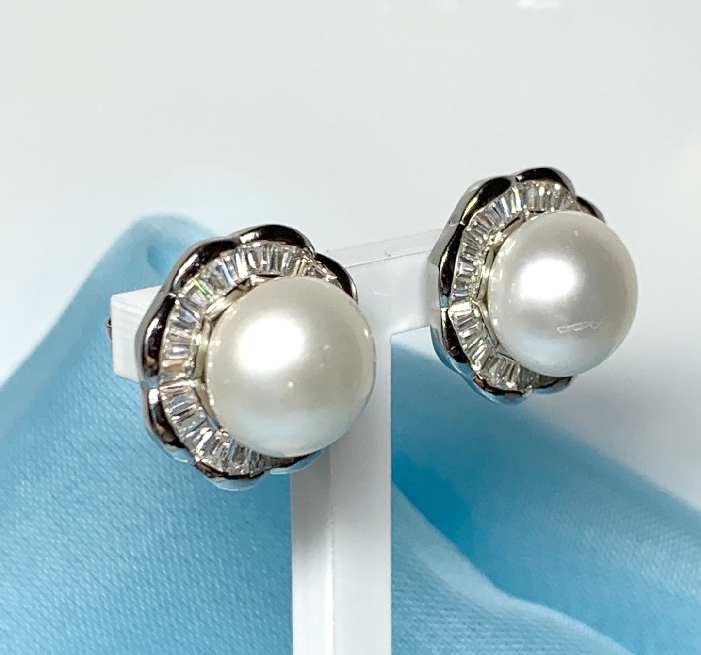 Large real freshwater pearl flower petal sterling silver round stud earrings