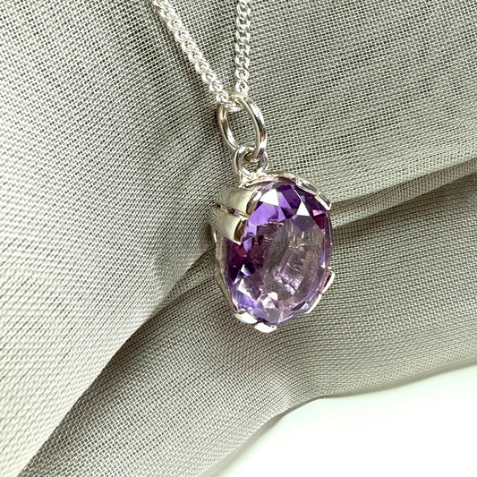 Large real purple amethyst necklace sterling silver with chain