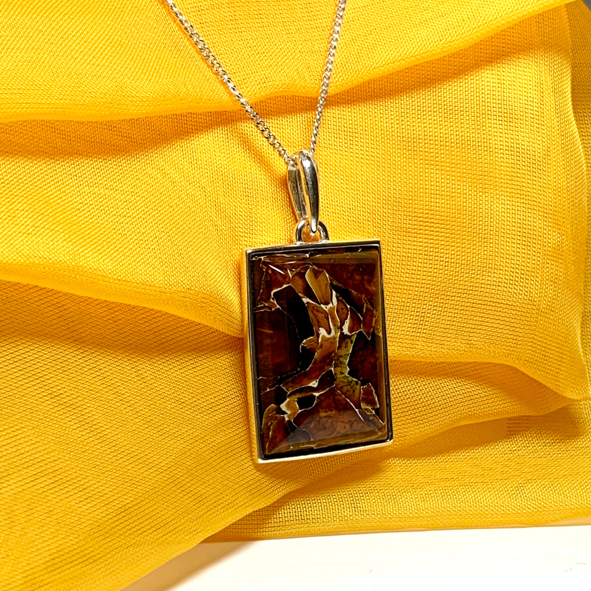 Large square rectangular ulnar shaped real amber necklace including chain