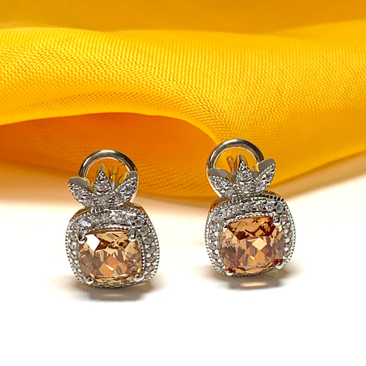 Large topaz coloured cocktail stud dropped earrings