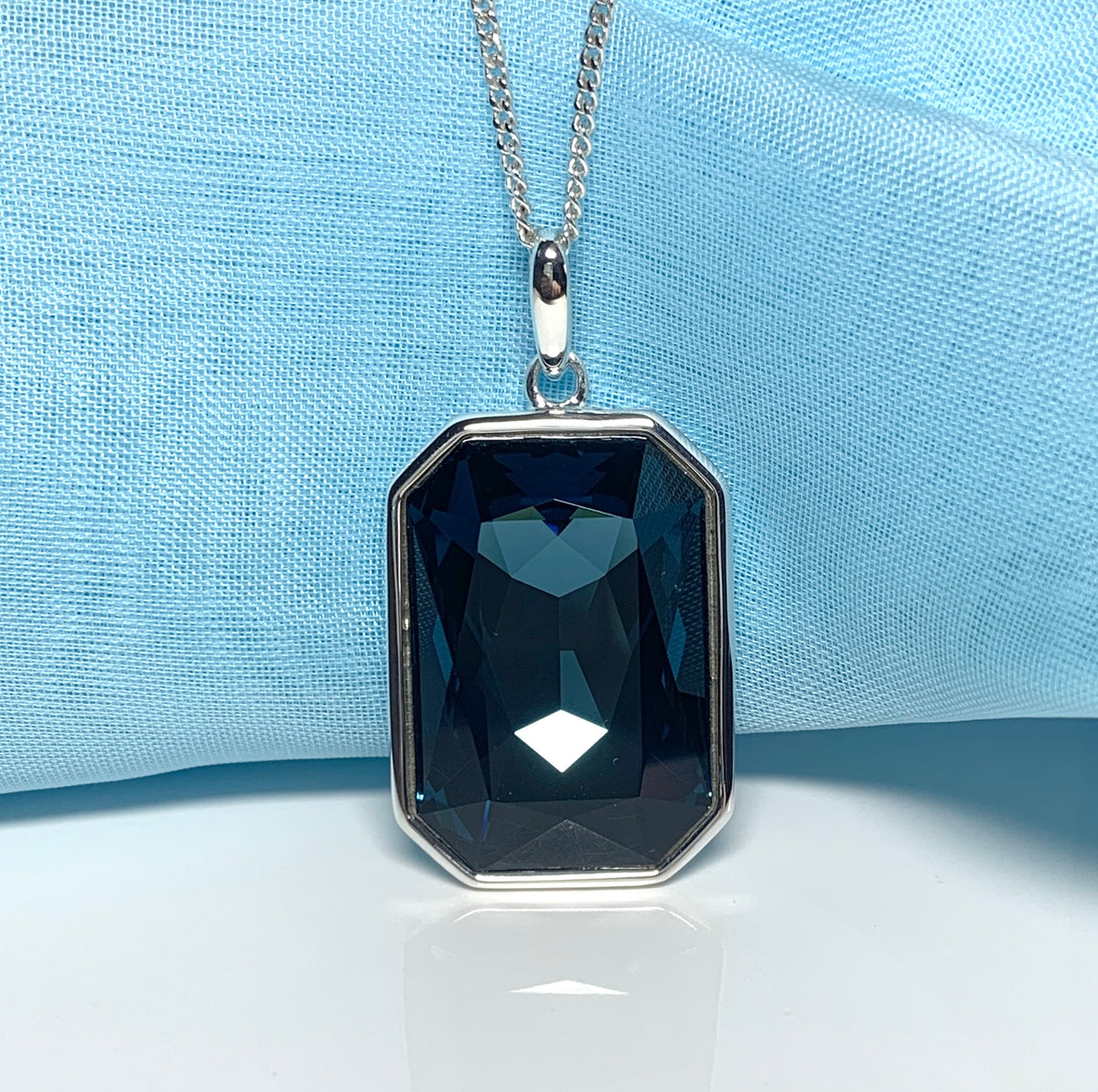 Large blue crystal octagonal necklace