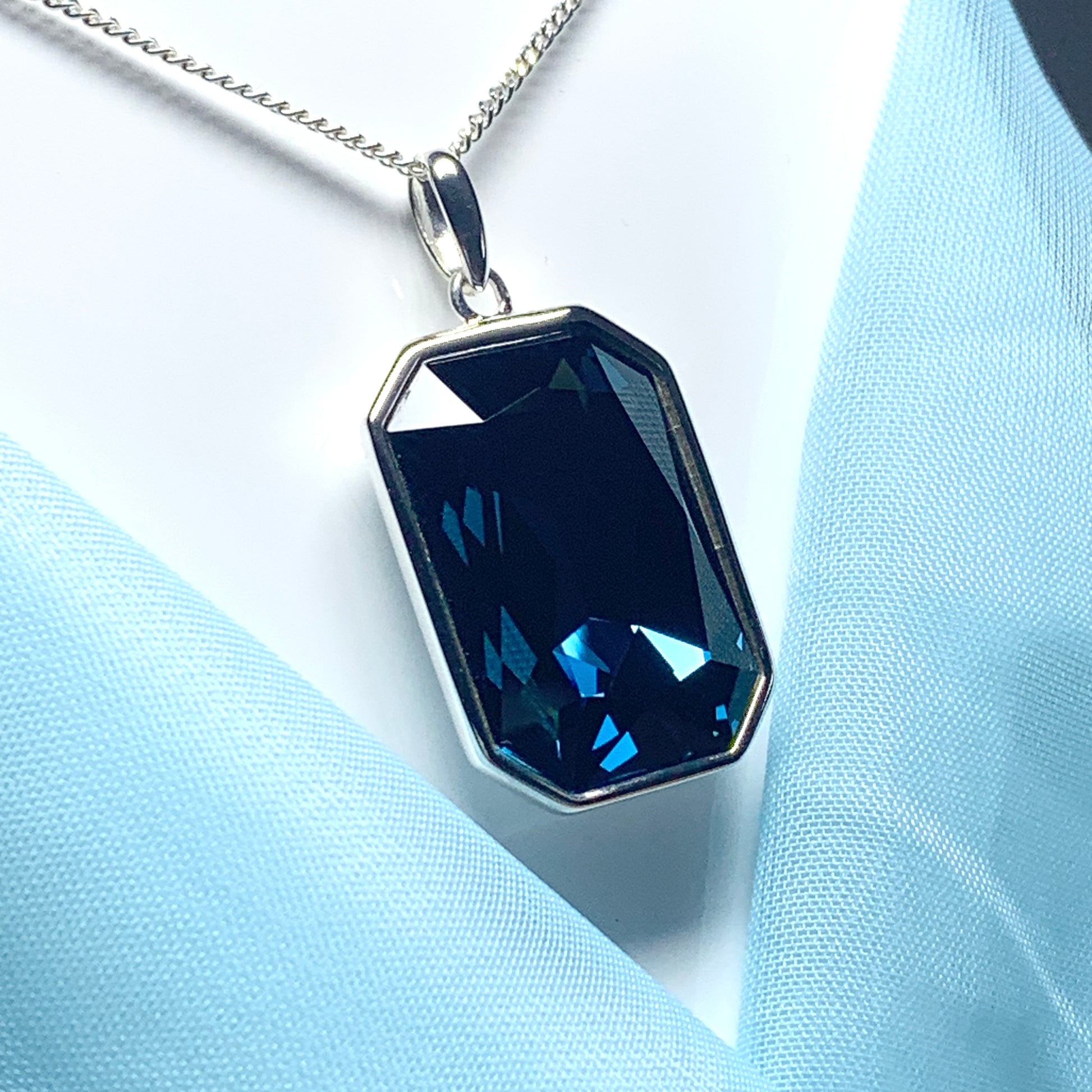 Large blue crystal octagonal necklace