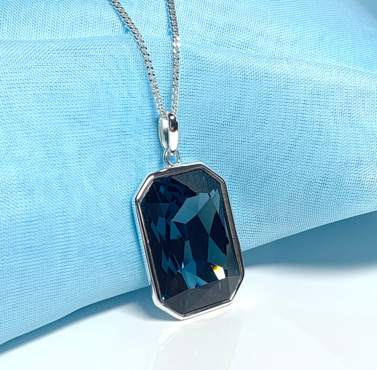 Large blue crystal octagonal necklace