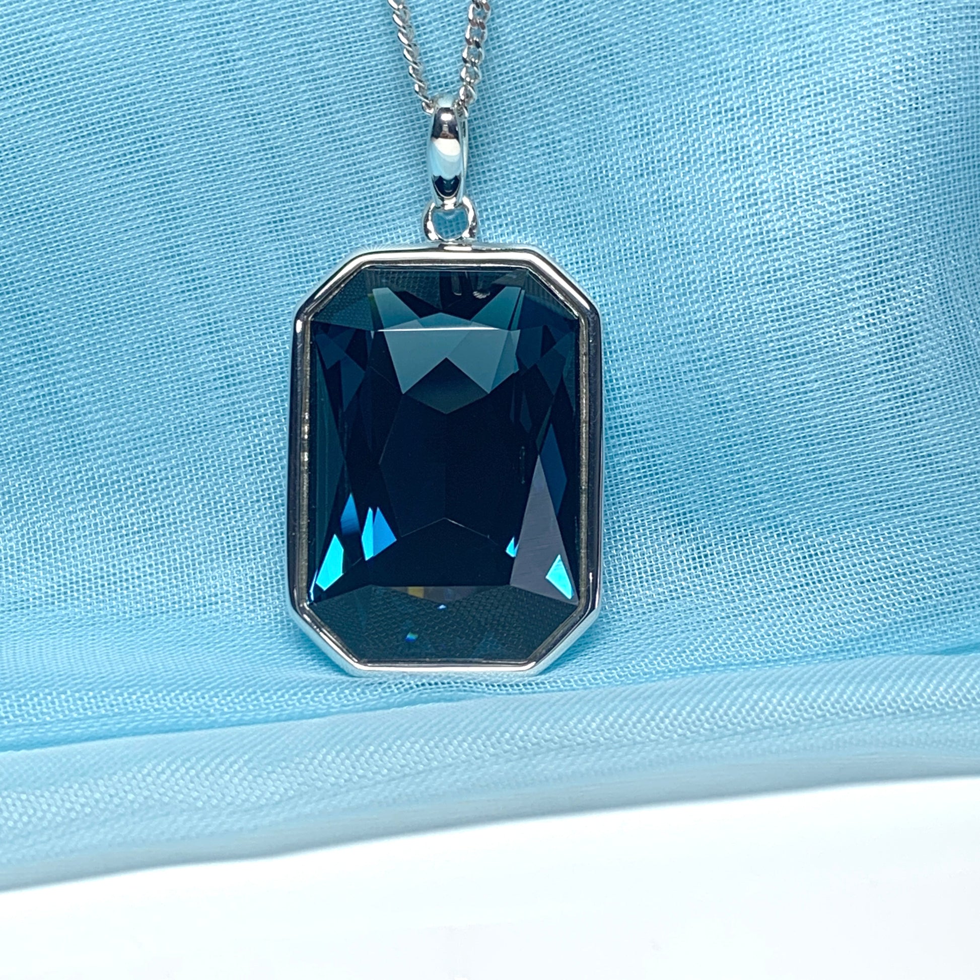 Large blue crystal octagonal necklace