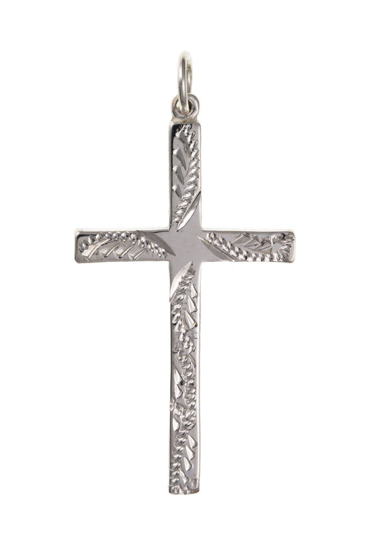 Large cross sterling silver with a patterned design