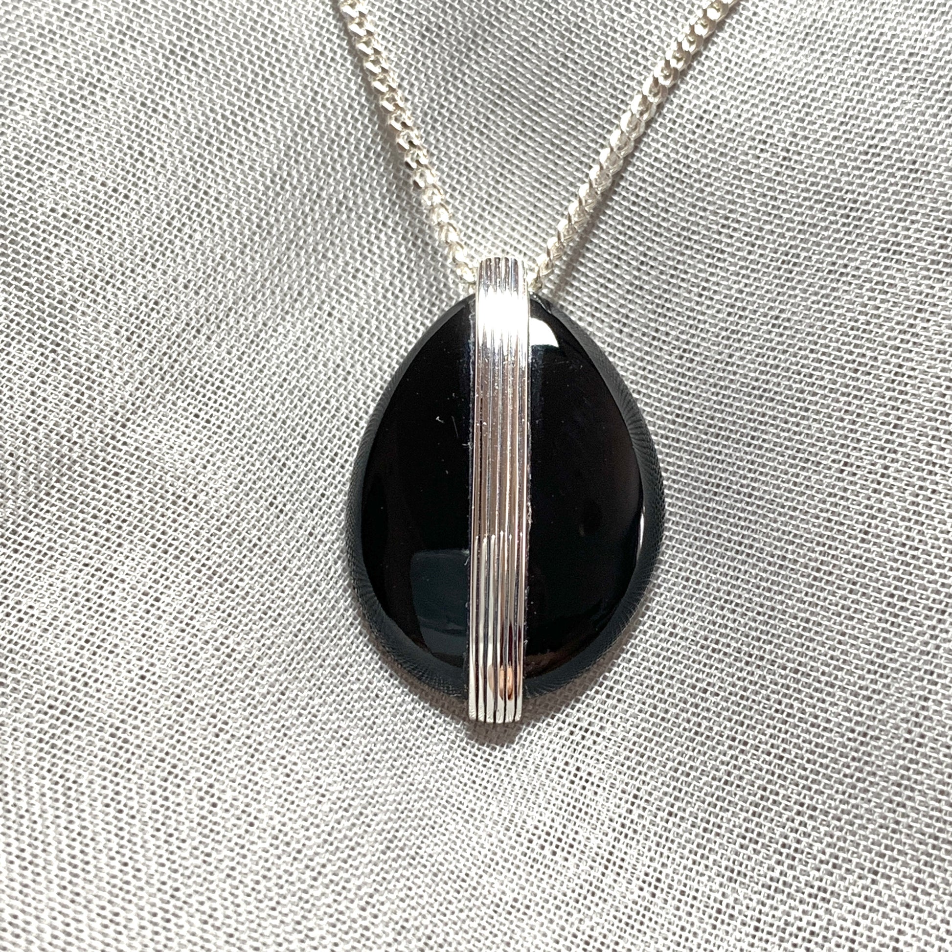 Large pear shaped  black sterling silver onyx necklace