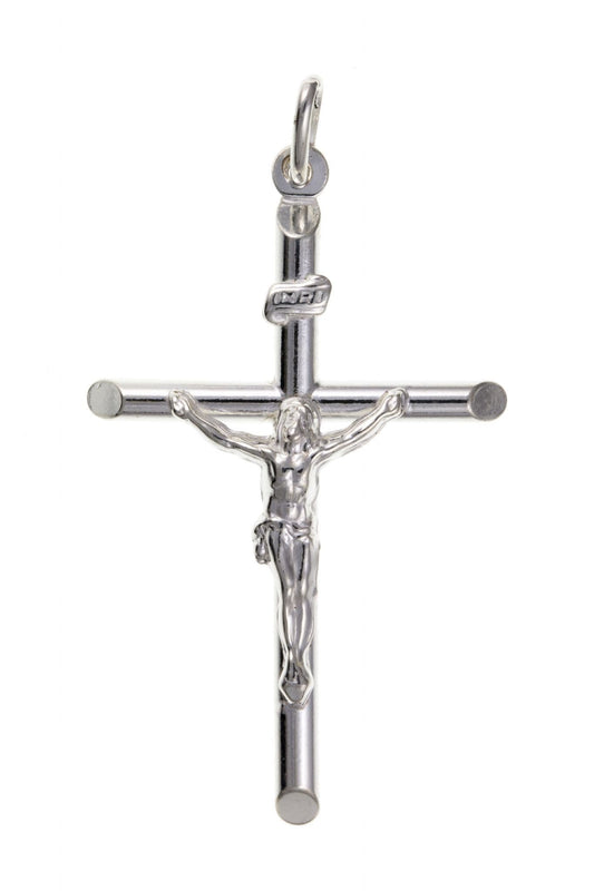 Large polished sterling silver crucifix cross necklace including chain