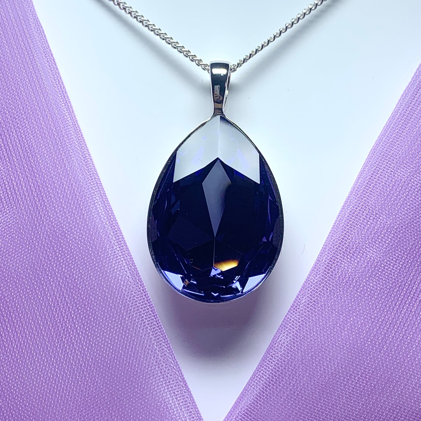 Large purple crystal pear teardrop necklace