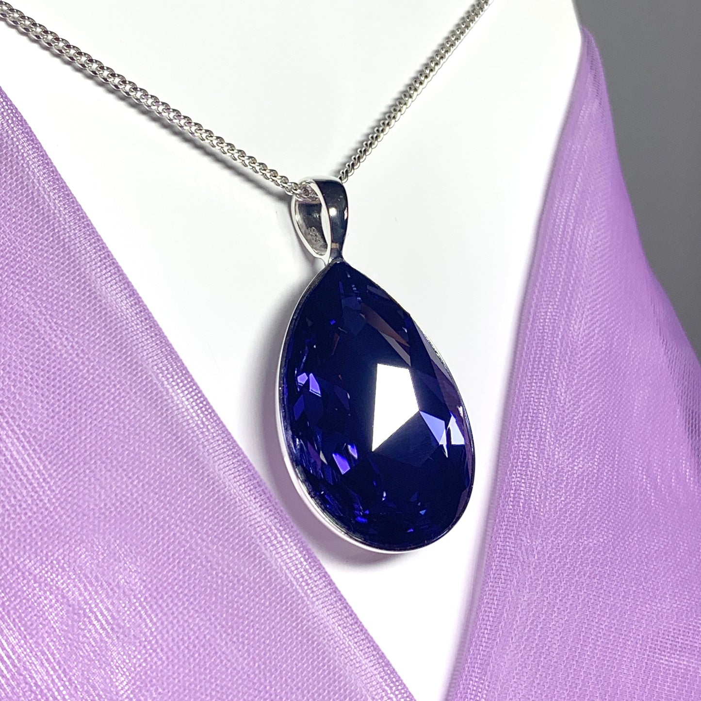 Large purple crystal pear teardrop necklace