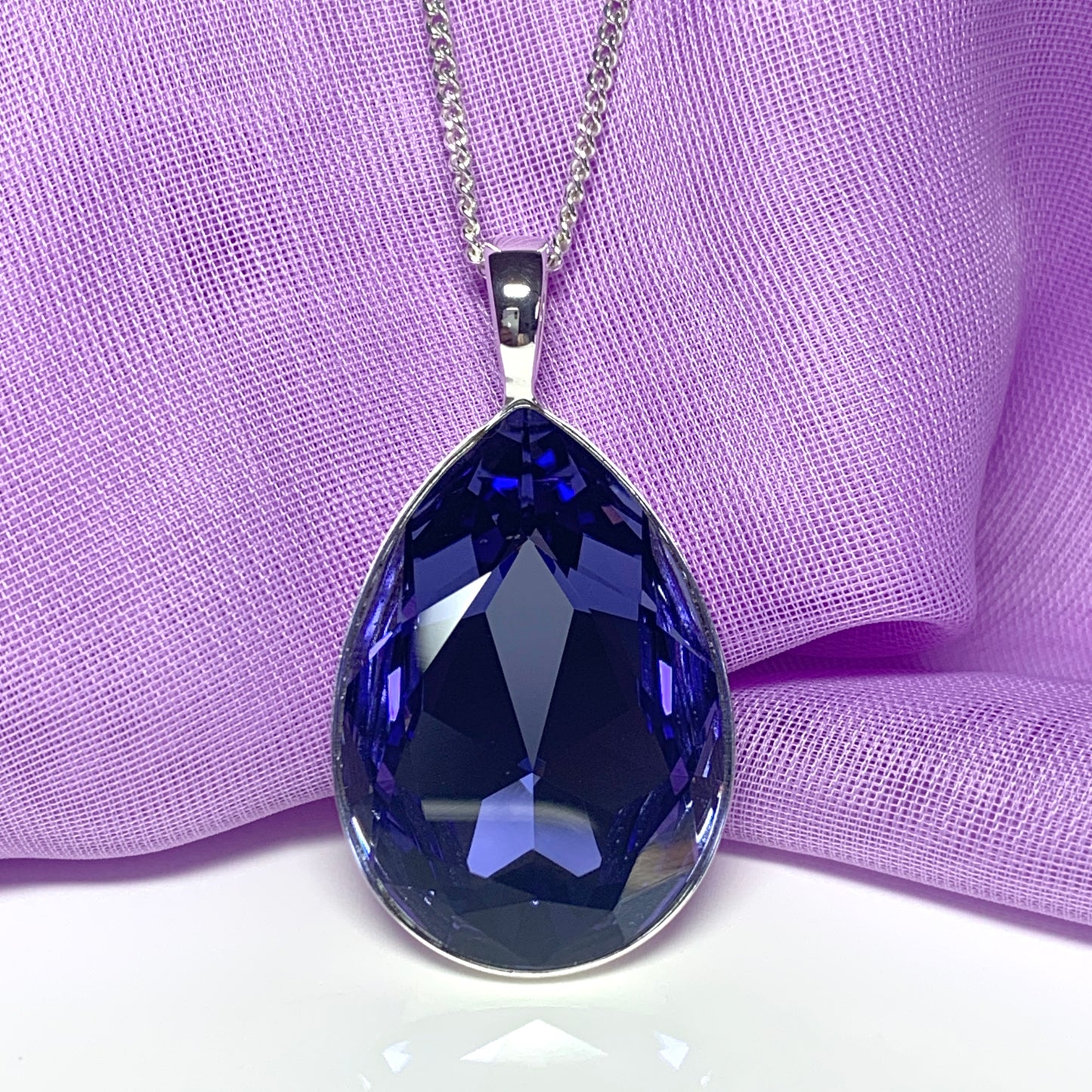 Large purple crystal pear teardrop necklace