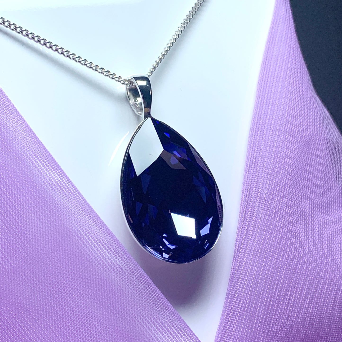 Large purple crystal pear teardrop necklace