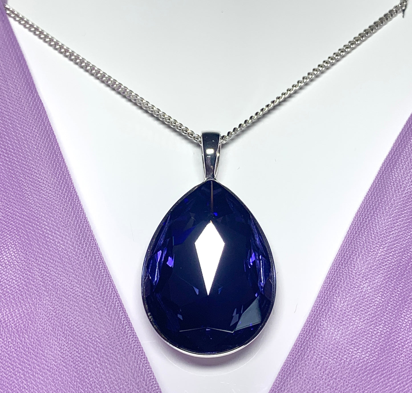 Large purple crystal pear teardrop necklace