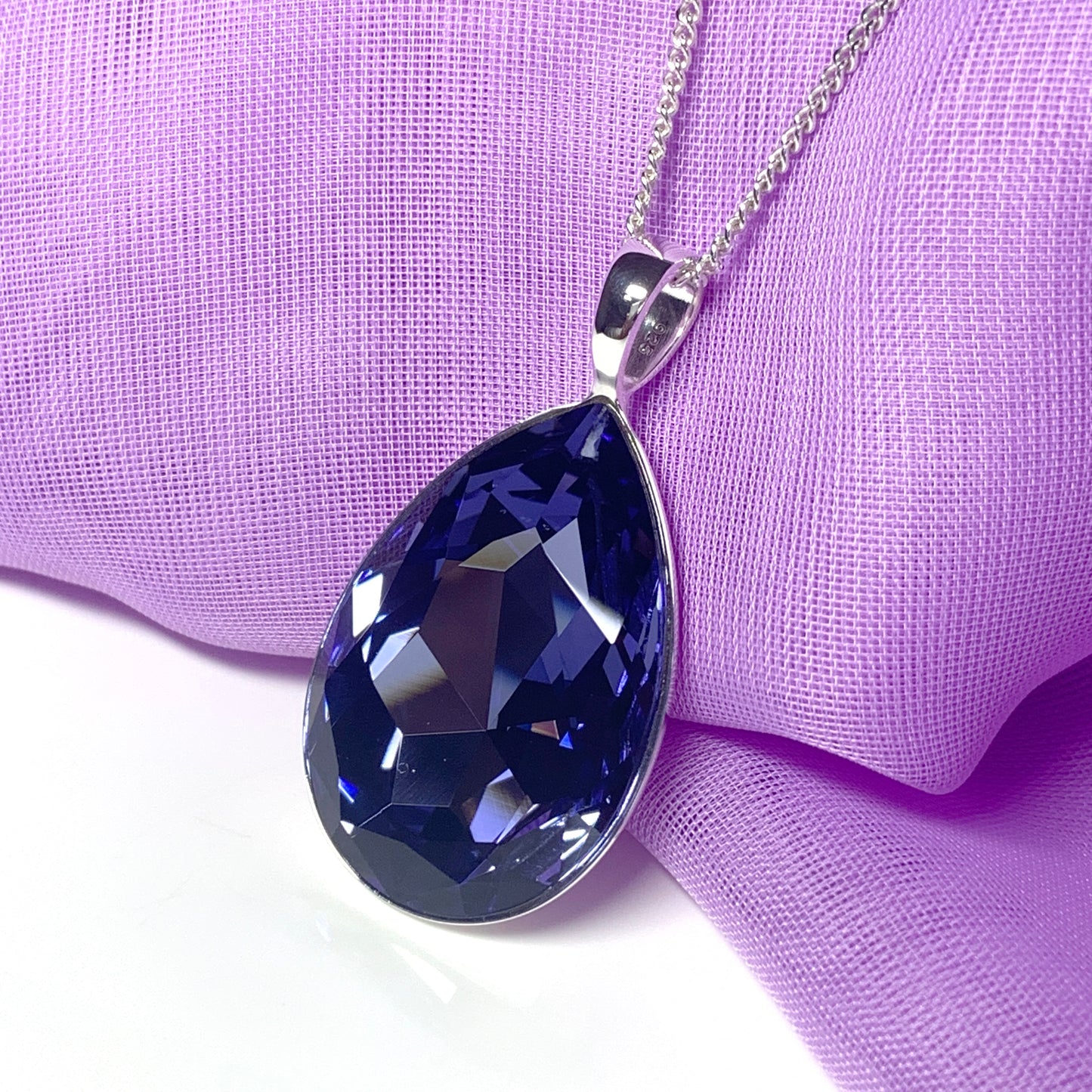 Large purple crystal pear teardrop necklace