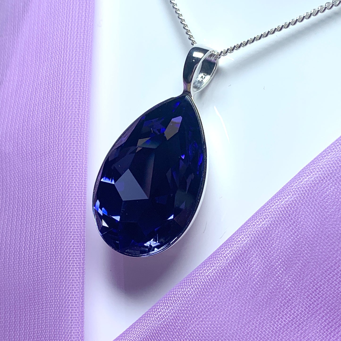 Large purple crystal pear teardrop necklace