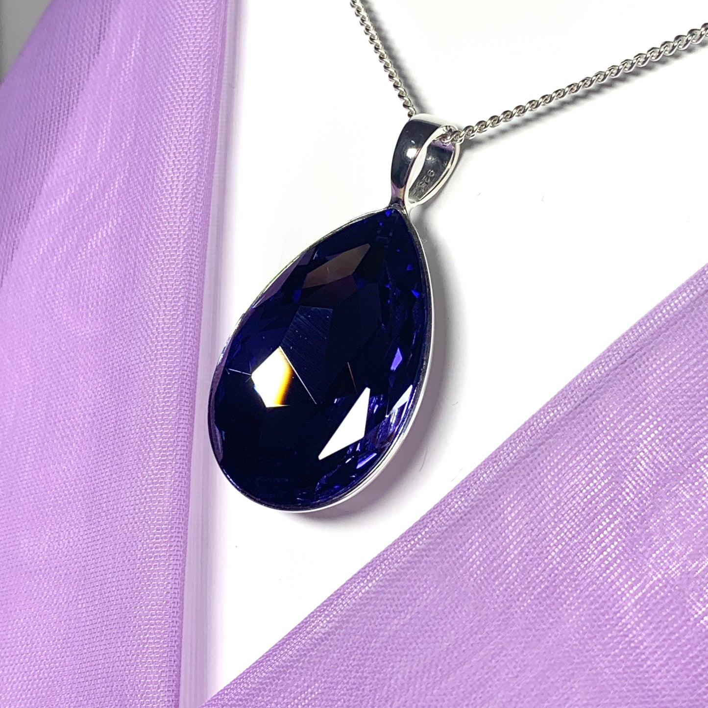 Large purple crystal pear teardrop necklace