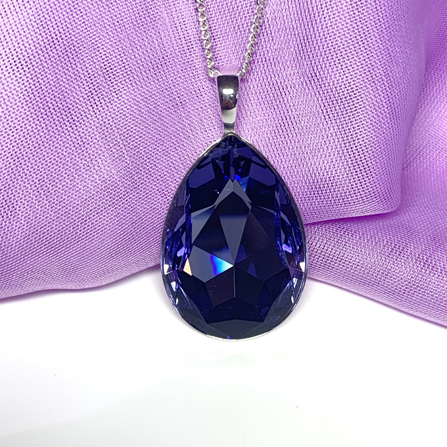 Large purple crystal pear teardrop necklace