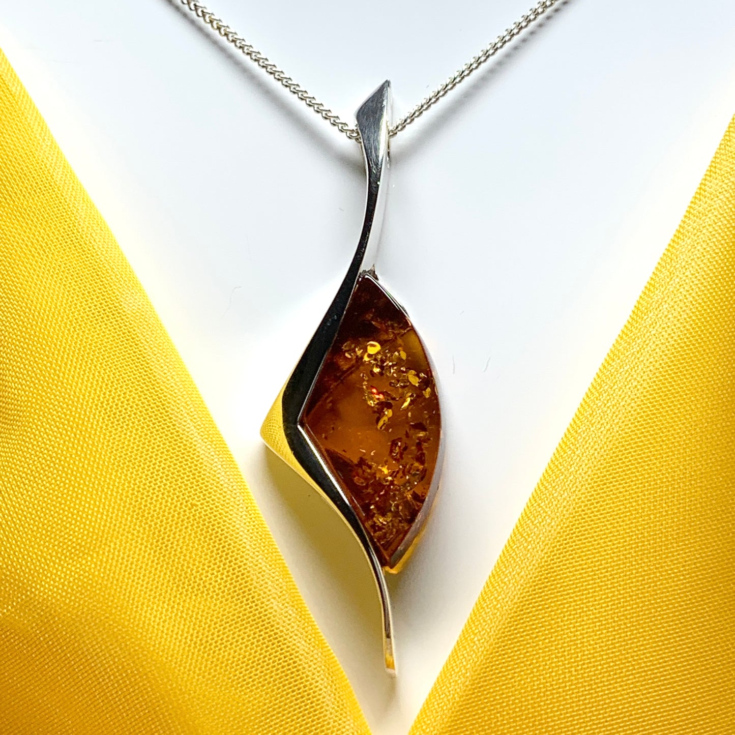 Large real amber necklace sterling silver