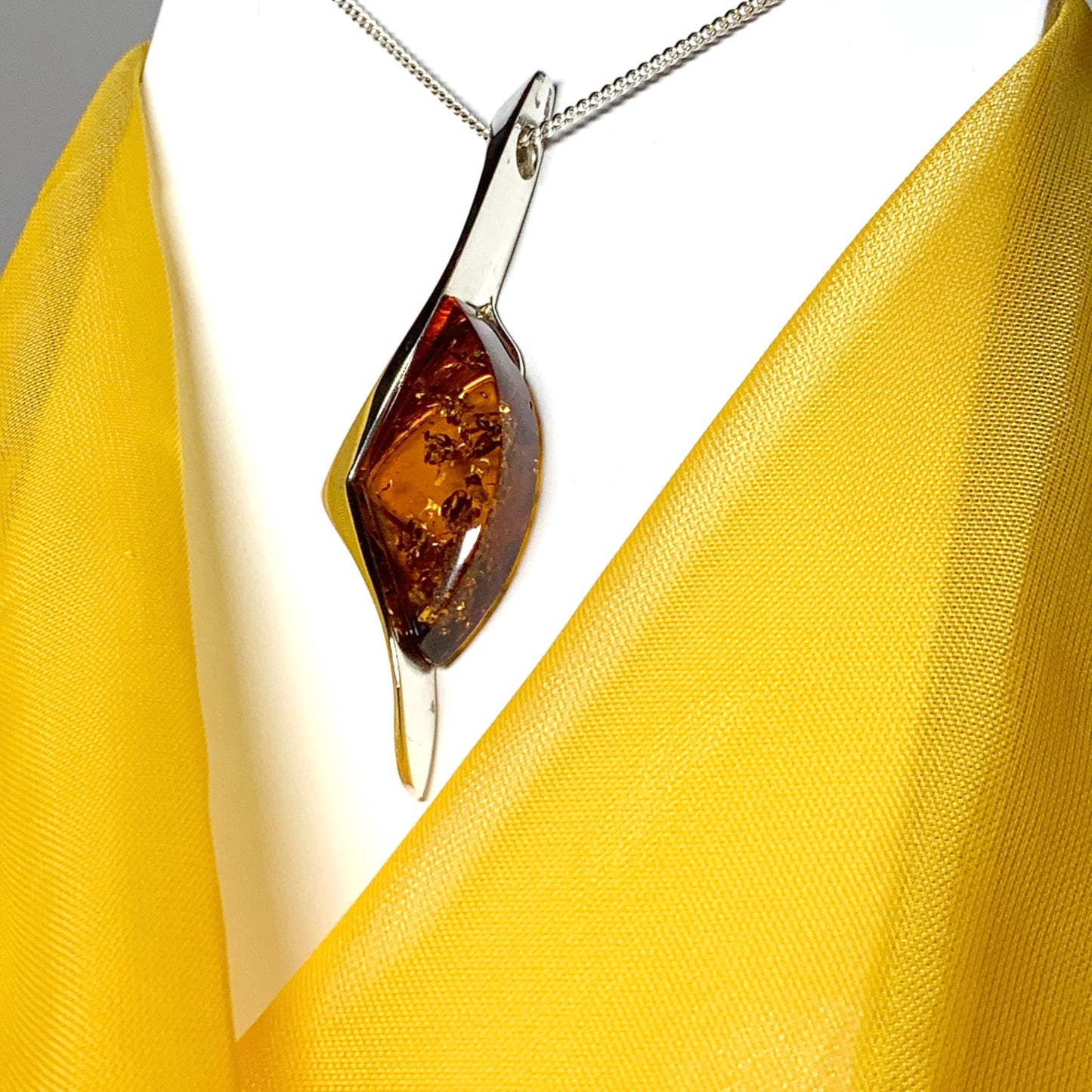 Large real amber necklace sterling silver