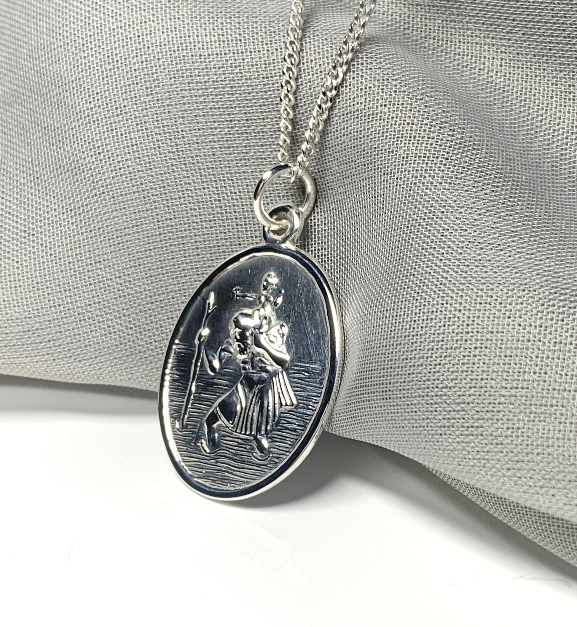 Large sterling silver solid oval St. Christopher