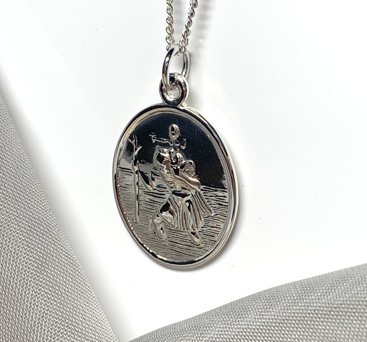 Large sterling silver solid oval St. Christopher