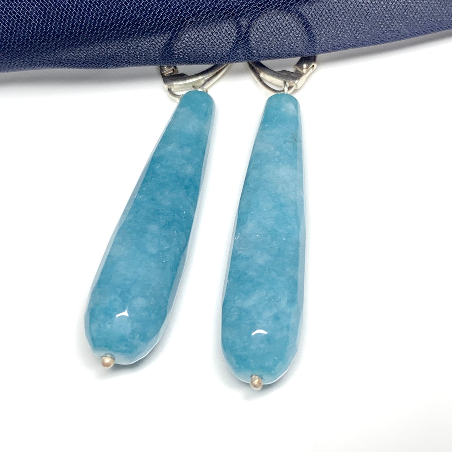 Light blue agate long teardrop shaped drop earrings