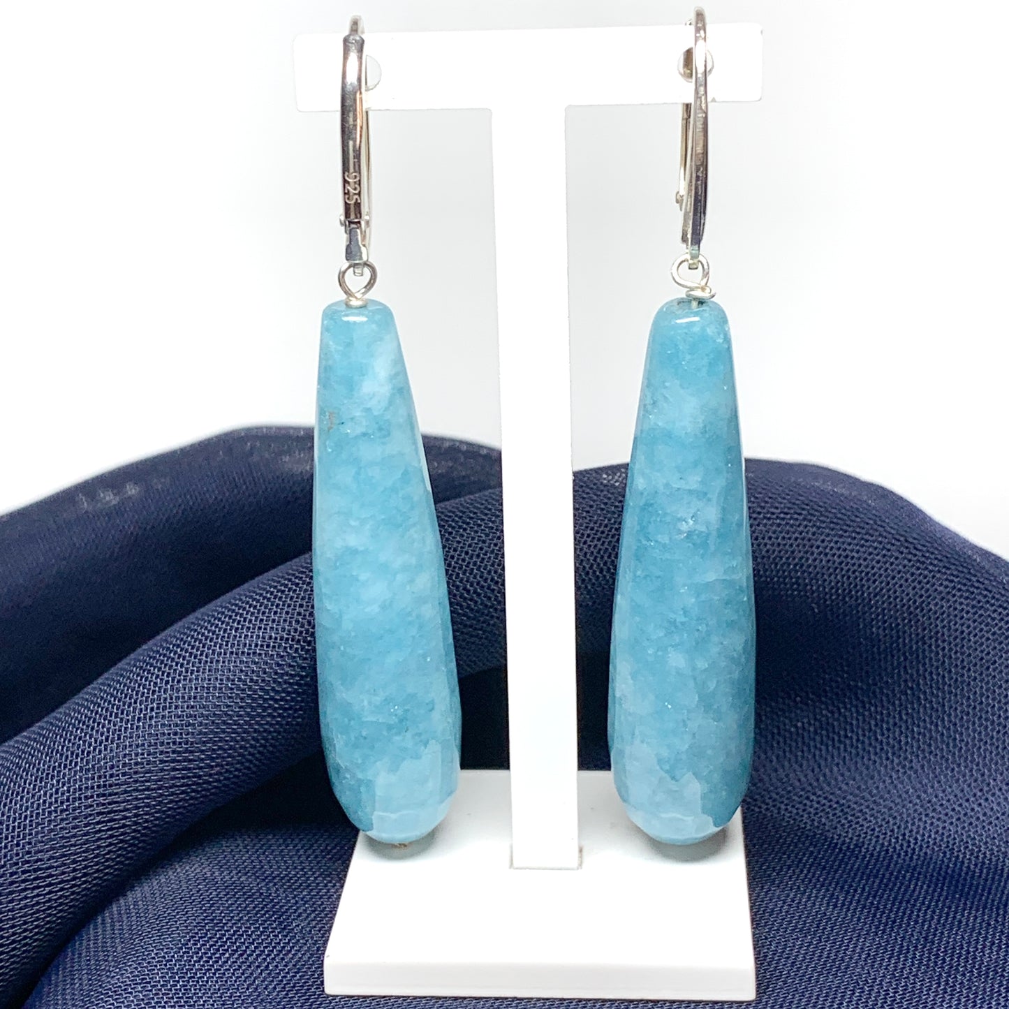 Light blue agate long teardrop shaped drop earrings